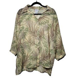 Bonworth Women's Leaf Printed‎ Sheer Button-Down Shirt Size Large